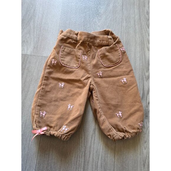 Baby Girls Gymboree 3-6 Months Brown Corduroy Pants Pink Poodle Embroidery - Picture 1 of 4